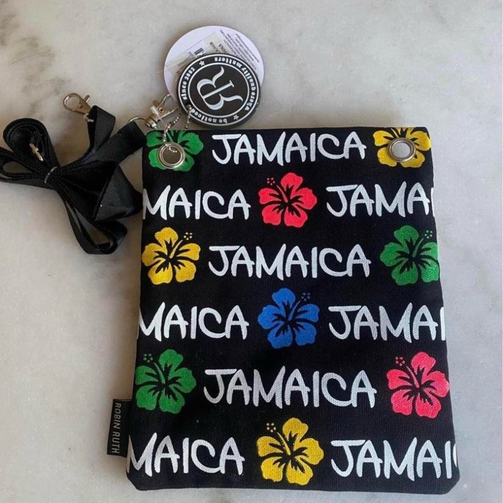 Robin Ruth Black Crossbody Bag with Colorful Jamaica Print